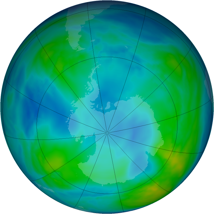 Antarctic ozone map for 15 May 2005